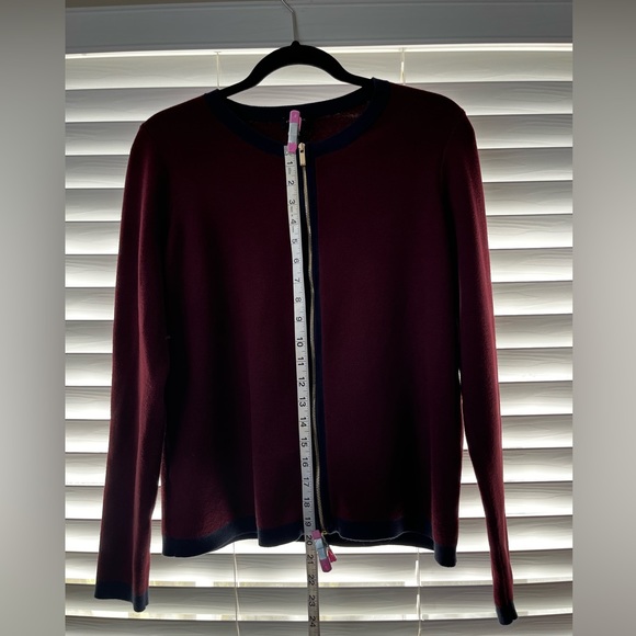 ANN TAYLOR, gold zipper front, cardigan. - Picture 11 of 12